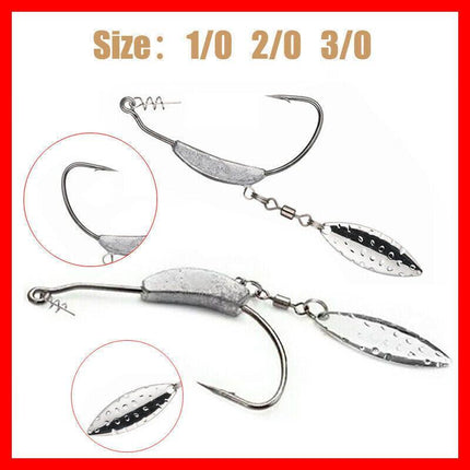 Weedless Jighead Hook Swimbait Worm Fishing Lure Wide Gap Single Barbed Spinner - 1/0#.