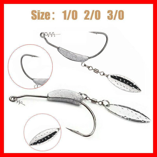 Weedless Jighead Hook Swimbait Worm Fishing Lure Wide Gap Single Barbed Spinner - 1/0#.