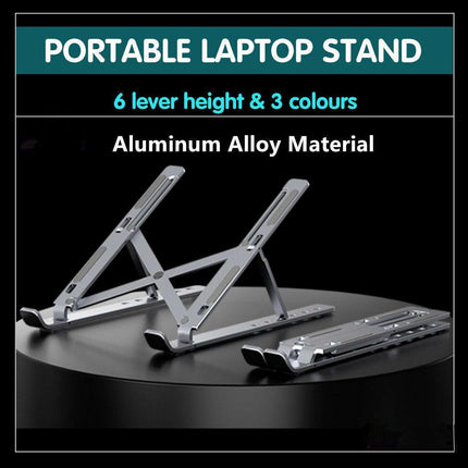 Adjustable Laptop Stand Portable Aluminum Alloy Desktop Holder for 11 to 17.3 Inch - Black.