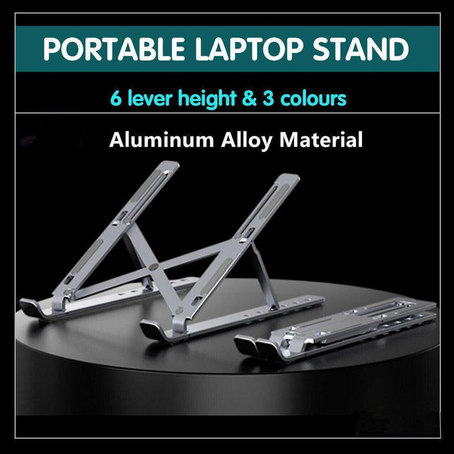 Adjustable Laptop Stand Portable Aluminum Alloy Desktop Holder for 11 to 17.3 Inch - Black.