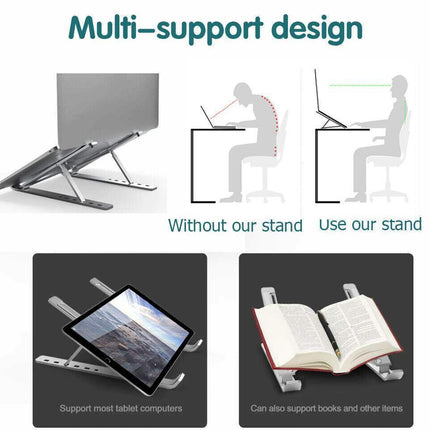 Adjustable Laptop Stand Portable Aluminum Alloy Desktop Holder for 11 to 17.3 Inch - Black.
