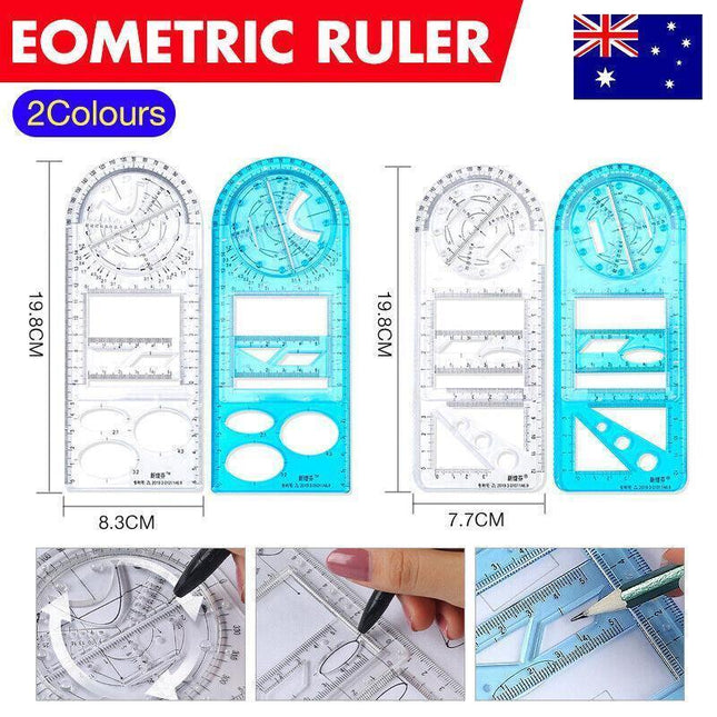 Multifunctional Geometric Ruler Student Mathematics Drawing Tools School Office - Clear-Primary School.