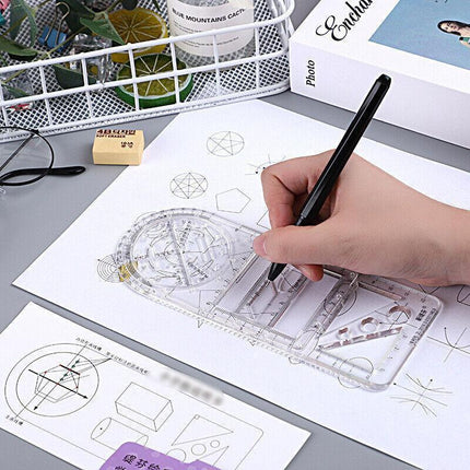Multifunctional Geometric Ruler Student Mathematics Drawing Tools School Office - Clear-Primary School.