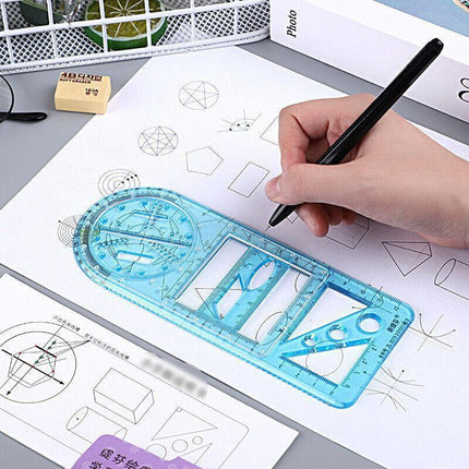 Multifunctional Geometric Ruler Student Mathematics Drawing Tools School Office - Clear-Primary School.