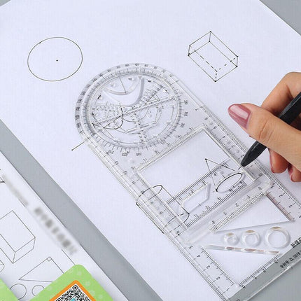 Multifunctional Geometric Ruler Student Mathematics Drawing Tools School Office - Blue-Senior High School.