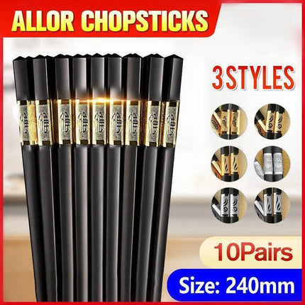 10Pairs Premium Fiberglass Reusable Chopsticks - Dishwasher Safe - Golden-2.