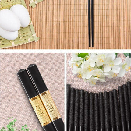 10Pairs Premium Fiberglass Reusable Chopsticks - Dishwasher Safe - Golden-2.