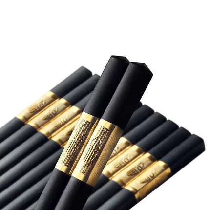 10Pairs Premium Fiberglass Reusable Chopsticks - Dishwasher Safe - Golden-2.