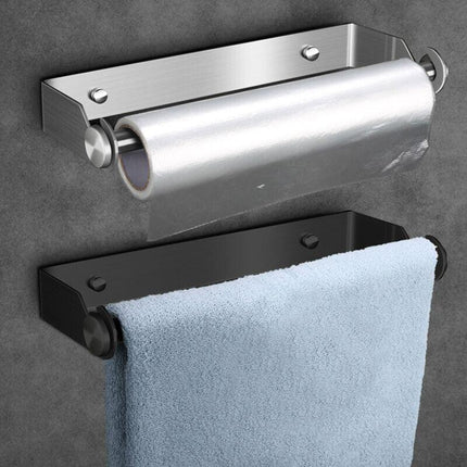 Paper Towel Holder Under Cabinet Wall Mount Stainless Steel Rack Kitchen - Black.
