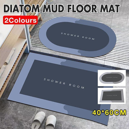 40*60CM Super Absorbent Floor Mat Soft Quick-Drying Non-Slip Diatom Mud Bath - Grey-Oval.