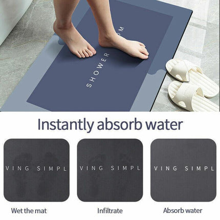 40*60CM Super Absorbent Floor Mat Soft Quick-Drying Non-Slip Diatom Mud Bath - Grey-Oval.