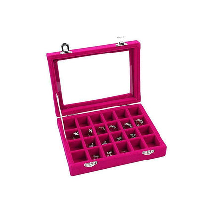 Velvet Jewelry Box Earring Organizer Display Case Storage Holder with 24 Grid - Grey.