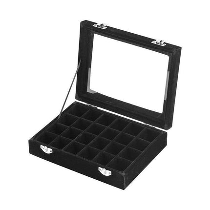 Velvet Jewelry Box Earring Organizer Display Case Storage Holder with 24 Grid - Rose Red.