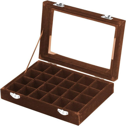 Velvet Jewelry Box Earring Organizer Display Case Storage Holder with 24 Grid - Rose Red.