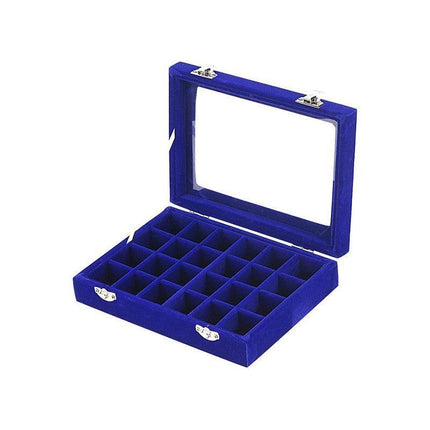 Velvet Jewelry Box Earring Organizer Display Case Storage Holder with 24 Grid - Rose Red.