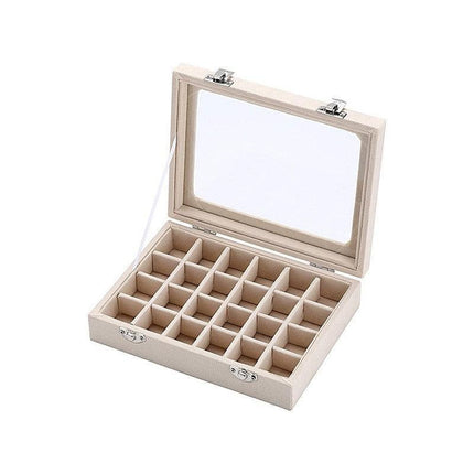 Velvet Jewelry Box Earring Organizer Display Case Storage Holder with 24 Grid - Rose Red.