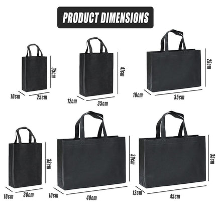 100PCS Reusable Non Woven Shopping Bags Eco Friendly Washable Tote Bags Black - 41X35X12CM.