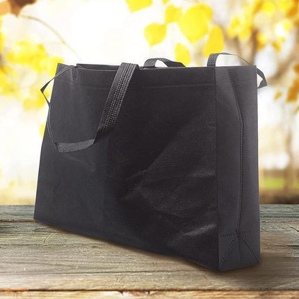 100PCS Reusable Non Woven Shopping Bags Eco Friendly Washable Tote Bags Black - 41X35X12CM.