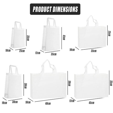 100PCS Reusable Non Woven Shopping Bags Eco Friendly Washable Tote Bags White - 41X35X12CM.