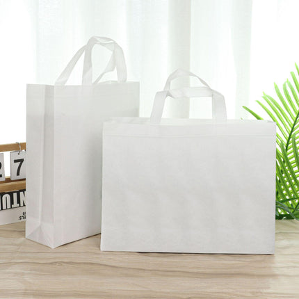 100PCS Reusable Non Woven Shopping Bags Eco Friendly Washable Tote Bags White - 41X35X12CM.