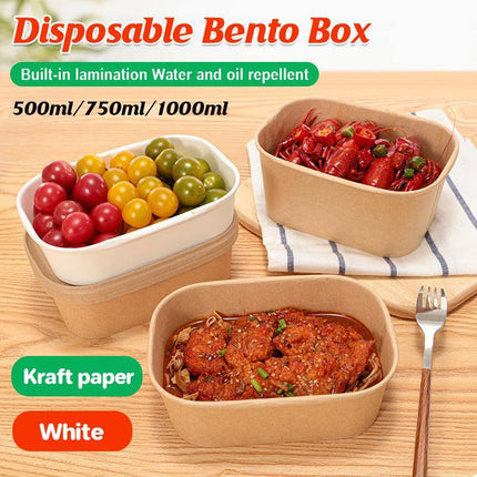 Kraft Paper Bowl for Takeaway Leak-Proof Disposable Food Container - White-Paper Lid-300pcs.