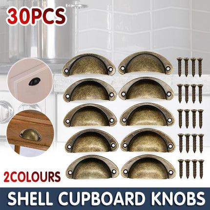 30X Modern Cup Cabinet Handle Knob Drawer Furniture Door Pull Shell Cupboard - Black.