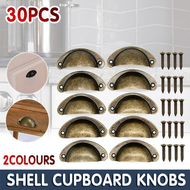 30X Modern Cup Cabinet Handle Knob Drawer Furniture Door Pull Shell Cupboard - Bronze.