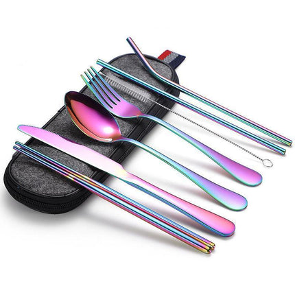 8PCS Portable Stainless Steel Travel Cutlery Set with Case for Camping Picnic Office.