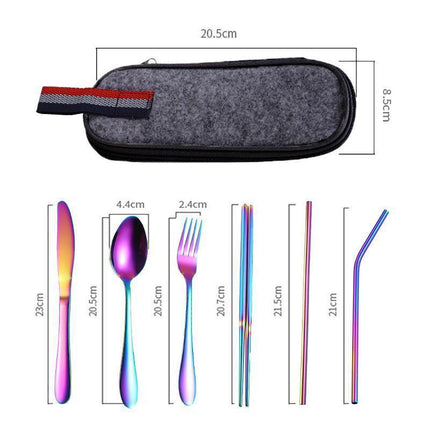 8PCS Portable Stainless Steel Travel Cutlery Set with Case for Camping Picnic Office.