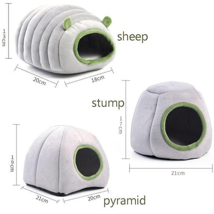 Soft Small Animal Guinea Pig Cozy Warm Pet Tent Hamster House Hideout Cave Bed - Grey-Pyramid.