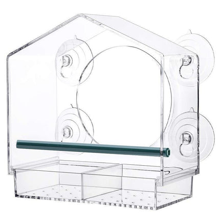 Clear Acrylic Window Bird Feeder with Strong Suction Cups and Removable Seed Tray.