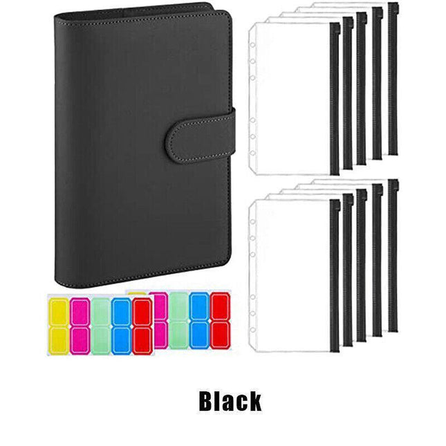 A6 Pu Leather Binder Pockets Cash Envelope Planner Notebooks - Light Purple.