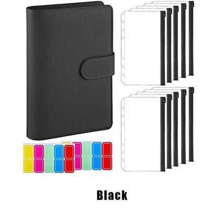 A6 Pu Leather Binder Pockets Cash Envelope Planner Notebooks - Laser Silver.