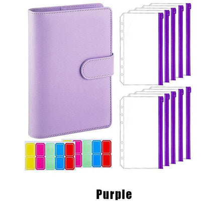 A6 Pu Leather Binder Pockets Cash Envelope Planner Notebooks - Laser Silver.