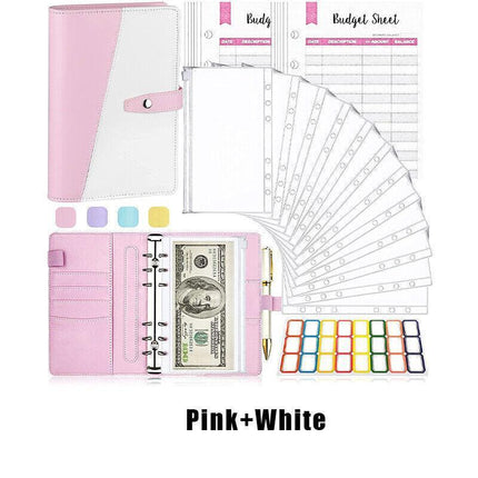 A6 Pu Leather Binder Pockets Cash Envelope Planner Notebooks - Laser Silver.