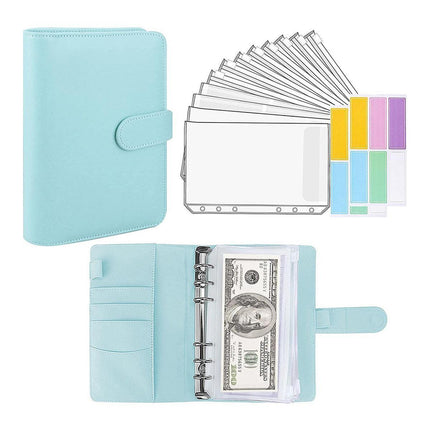 A6 Pu Leather Binder Pockets Cash Envelope Planner Notebooks - Laser Silver.