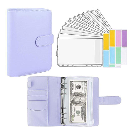 A6 Pu Leather Binder Pockets Cash Envelope Planner Notebooks - Laser Silver.