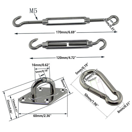 8pcs Hardware Sail Accessory Shade Canopy Fittings Sun Fixing Steel Stainless.