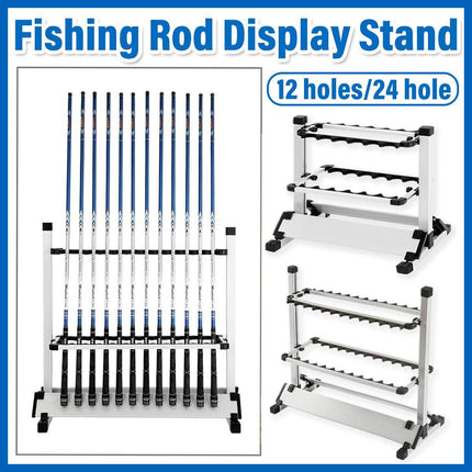 12/24 Hole Multi Functional Fishing Rod Holder Storage Rack Display Organizer - 12Holes.