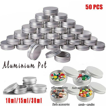 50Pcs Durable Silver Aluminum Cosmetic Pot Lip Balm Jar Containers Empty Tin - 10ML.