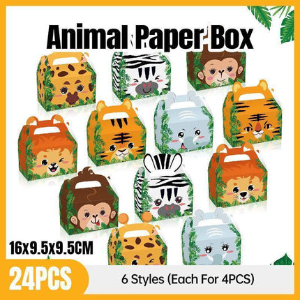 24X Jungle Safari Animal Gift Boxes Bag Favour Present Wrapping Candy Cookie Box.