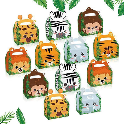 24X Jungle Safari Animal Gift Boxes Bag Favour Present Wrapping Candy Cookie Box.