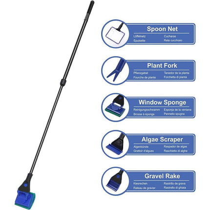 5 in1 Water Aquarium Cleaning Tool Fish Tank Gravel Vacuum Glass Cleaner Brush.
