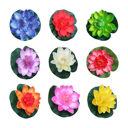 9pcs Simulation Lotus Flowers Leaves Water Lily Pond Fish Tank Decoration.