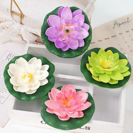 9pcs Simulation Lotus Flowers Leaves Water Lily Pond Fish Tank Decoration.
