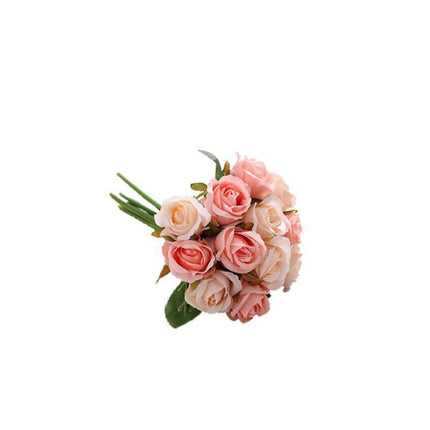 12 Heads Silk Rose Artificial Flowers Fake Bouquet - pink.