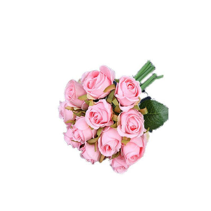 12 Heads Silk Rose Artificial Flowers Fake Bouquet - Purple.