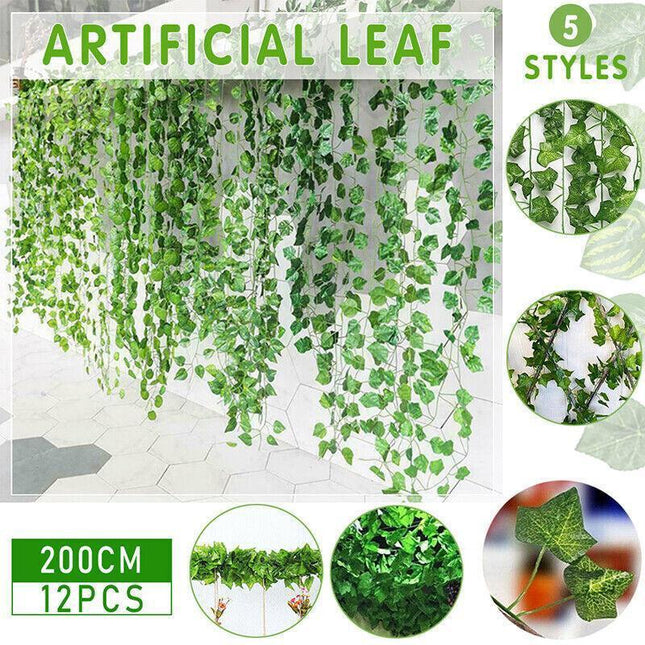 12 X 2M Artificial Ivy Vine Fake Foliage Flower Hanging Leaf Garland Plant Party - Grape Leaves.