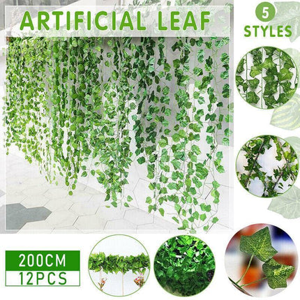 12 X 2M Artificial Ivy Vine Fake Foliage Flower Hanging Leaf Garland Plant Party - Scindapsus Leaves.