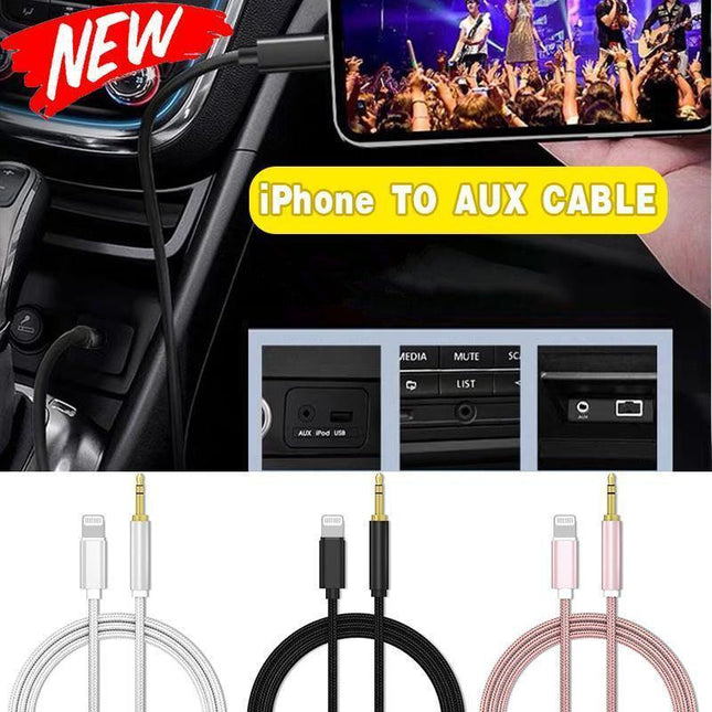 Lightning to 3.5mm Aux Audio Cable Adapter for Car Speaker Headphone Sound System - Black.